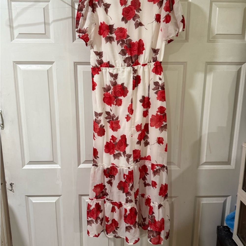 Floral Red and White Women's Dress